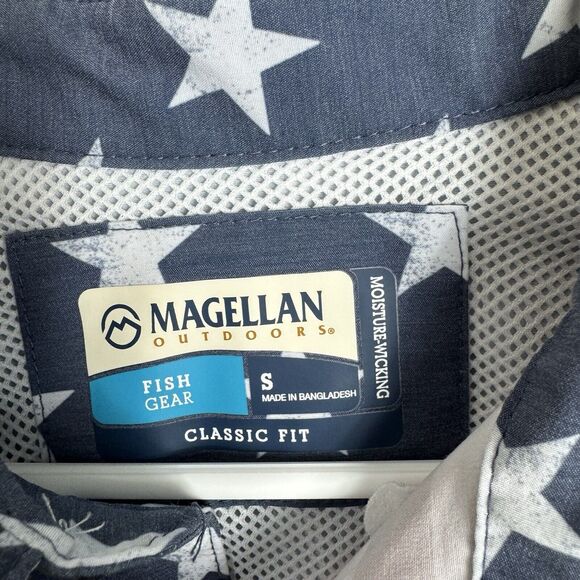 Magellan Relaxed Fit Shirt Men Small White US Flag Vented Short‎ Sleeve Fishing - Picture 7 of 9